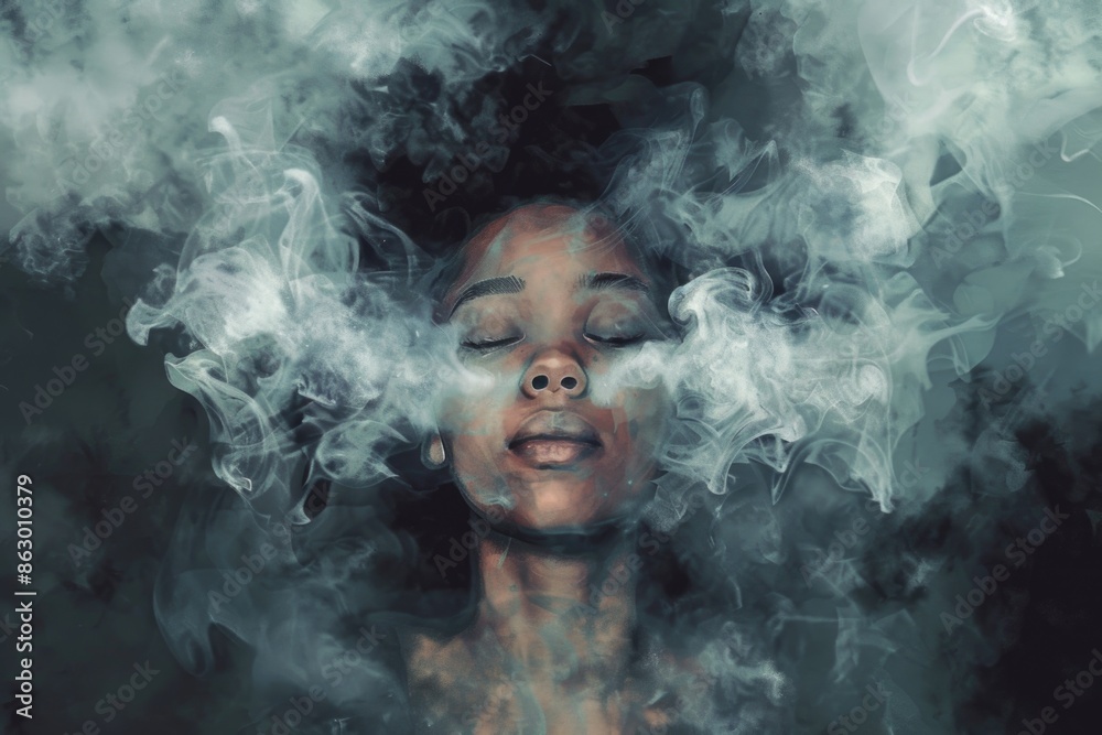 A person with a smoking face, possibly due to inhalation or chemical exposure A person with a smoking face, possibly due to inhalation or chemical exposure