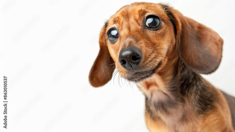 Curious Dachshund Puppy Tilting its Head Against White Background Curious Dachshund Puppy Tilting its Head Against White Background