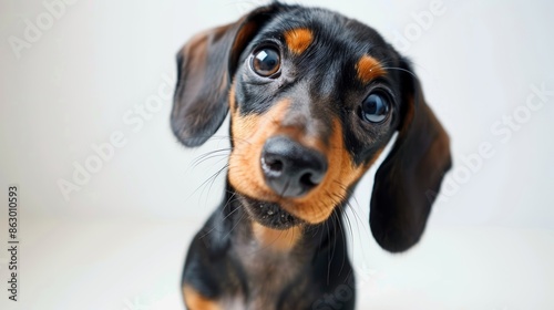 Curious Dachshund Puppy Tilting Its Head against a White Background © Palathon