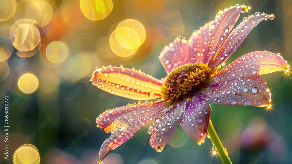 Wildflower adorned with morning dew in the backlight Wildflower adorned with morning dew in the backlight