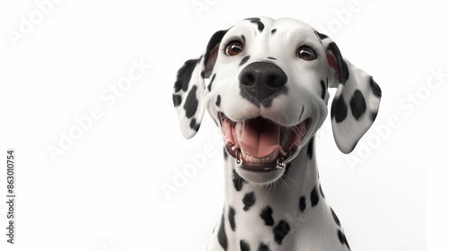 Cheerful Dalmatian Dog with Wagging Tail on White Background