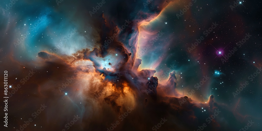 Nebula in Deep Space with Vivid Colors and Star Clusters, Astronomy Cosmic Exploration Nebula in Deep Space with Vivid Colors and Star Clusters, Astronomy Cosmic Exploration