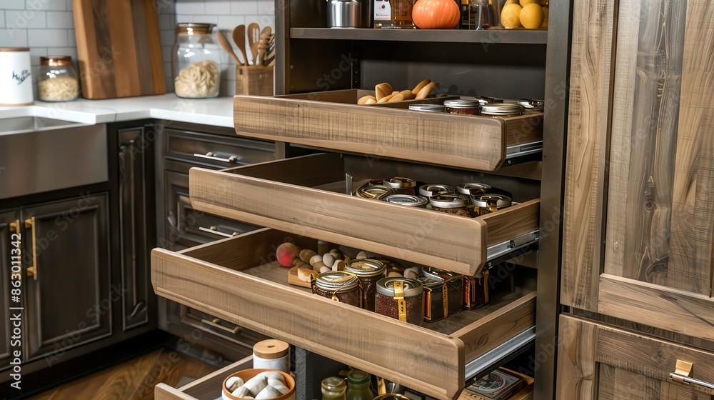 A pantry with sliding storage solutions A pantry with sliding storage solutions