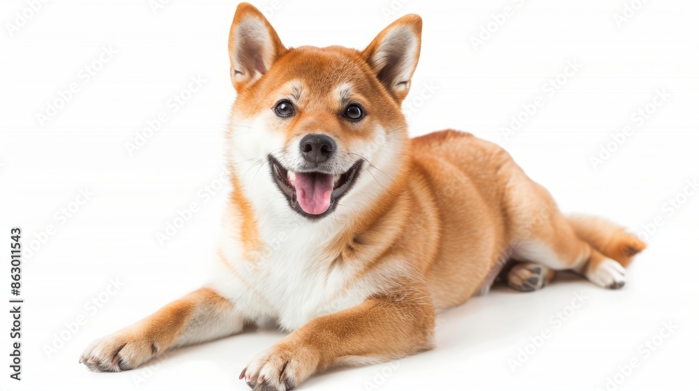 Joyful Shiba Inu with Radiant Smile on Clean White Background Joyful Shiba Inu with Radiant Smile on Clean White Background