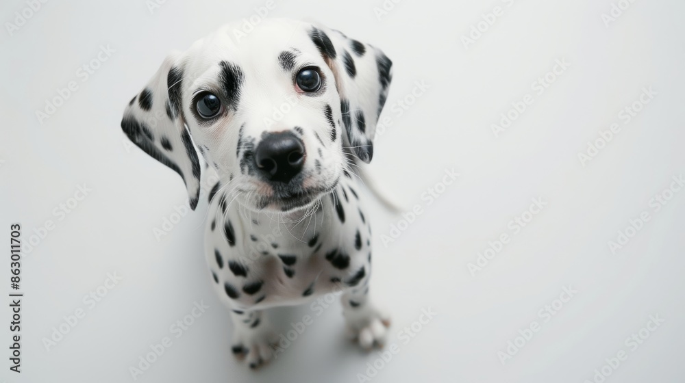 Curious Dalmatian Puppy Standing on White Background with Quizzical Expression Curious Dalmatian Puppy Standing on White Background with Quizzical Expression