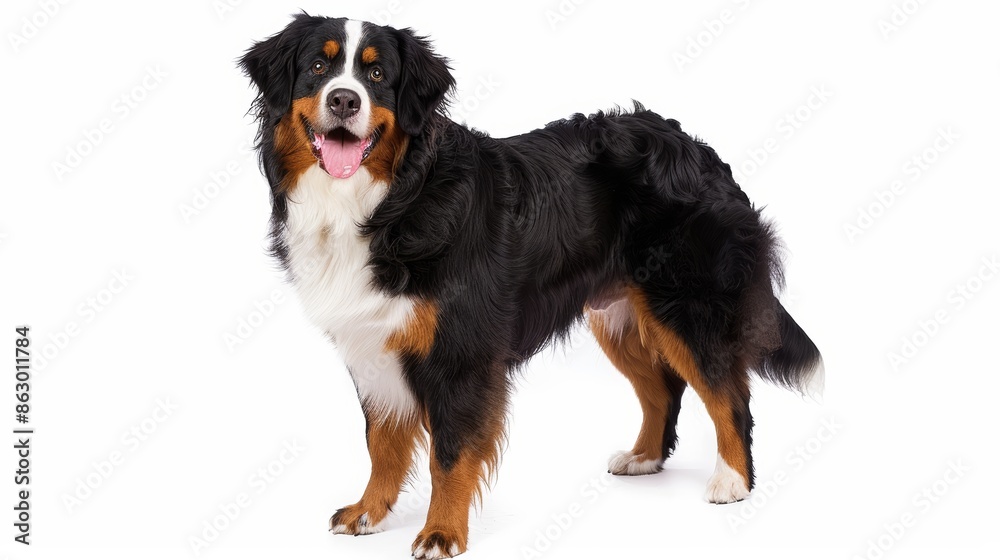 Smiling Bernese Mountain Dog - Playful and Happy Canine Companion on White Background Smiling Bernese Mountain Dog - Playful and Happy Canine Companion on White Background