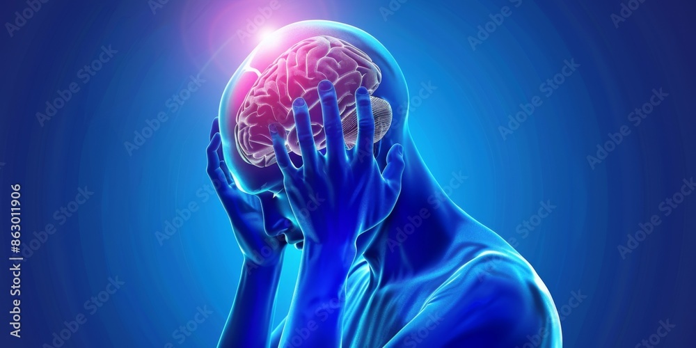 Headache wireframe human head, migraine headache problem, low Headache wireframe human head, migraine headache problem, low