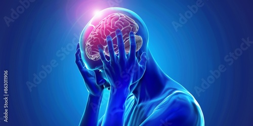 Headache wireframe human head, migraine headache problem, low