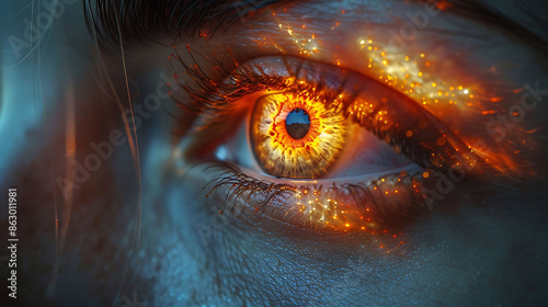 Woman retinitis pigmentosa glowing depiction of the retina showing progressive vision loss photo