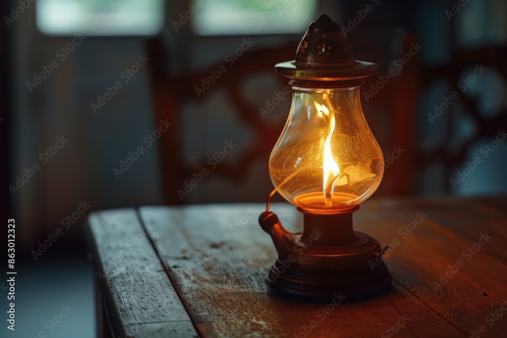 A lit candle sits atop a wooden table A lit candle sits atop a wooden table