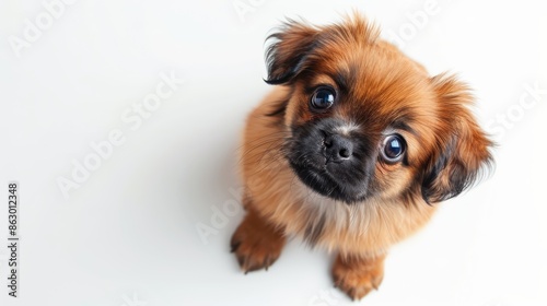 Adorable Pekingese Puppy with Wide Eyes on White Background