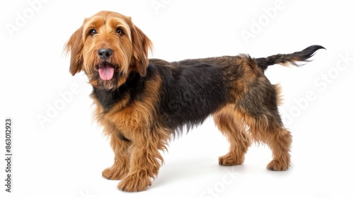 Happy Otterhound with Wagging Tail on White Background photo