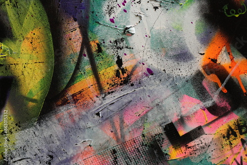Abstract grunge and graffiti background features a layered look with bright and dark elements.