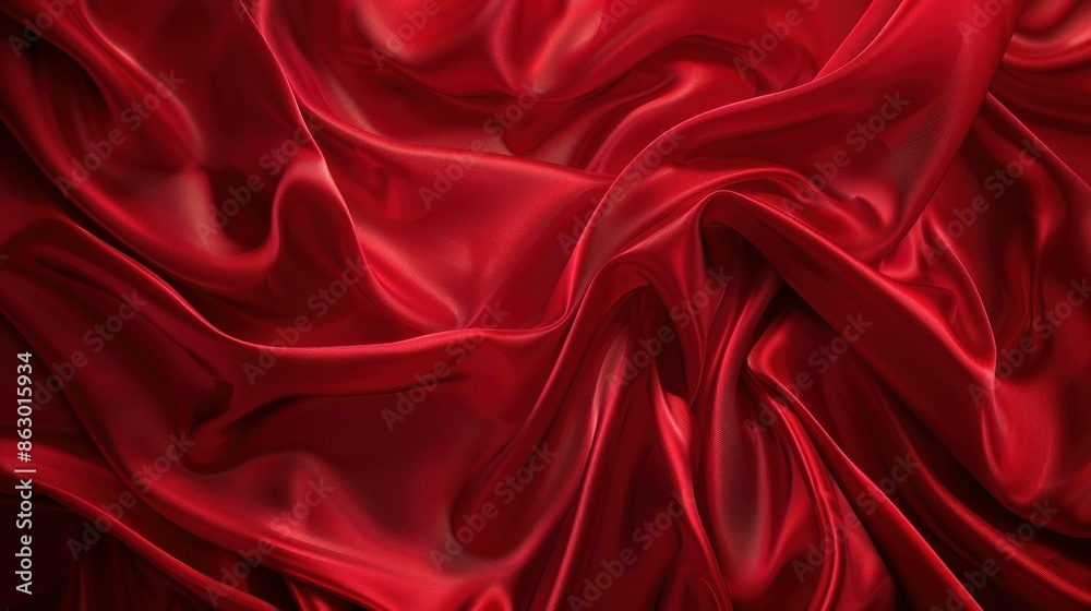 Red satin fabric with elegant folds, perfect for fashion and beauty photography concept Red satin fabric with elegant folds, perfect for fashion and beauty photography concept