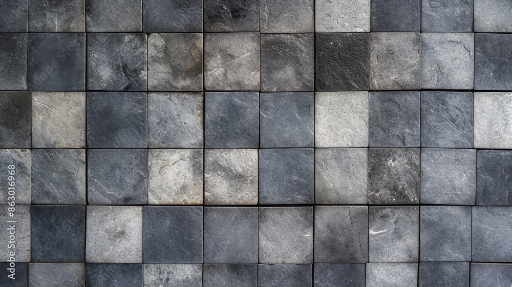 Gray checkered stone floor surface, showcasing the texture and pattern of stone tile blocks Gray checkered stone floor surface, showcasing the texture and pattern of stone tile blocks