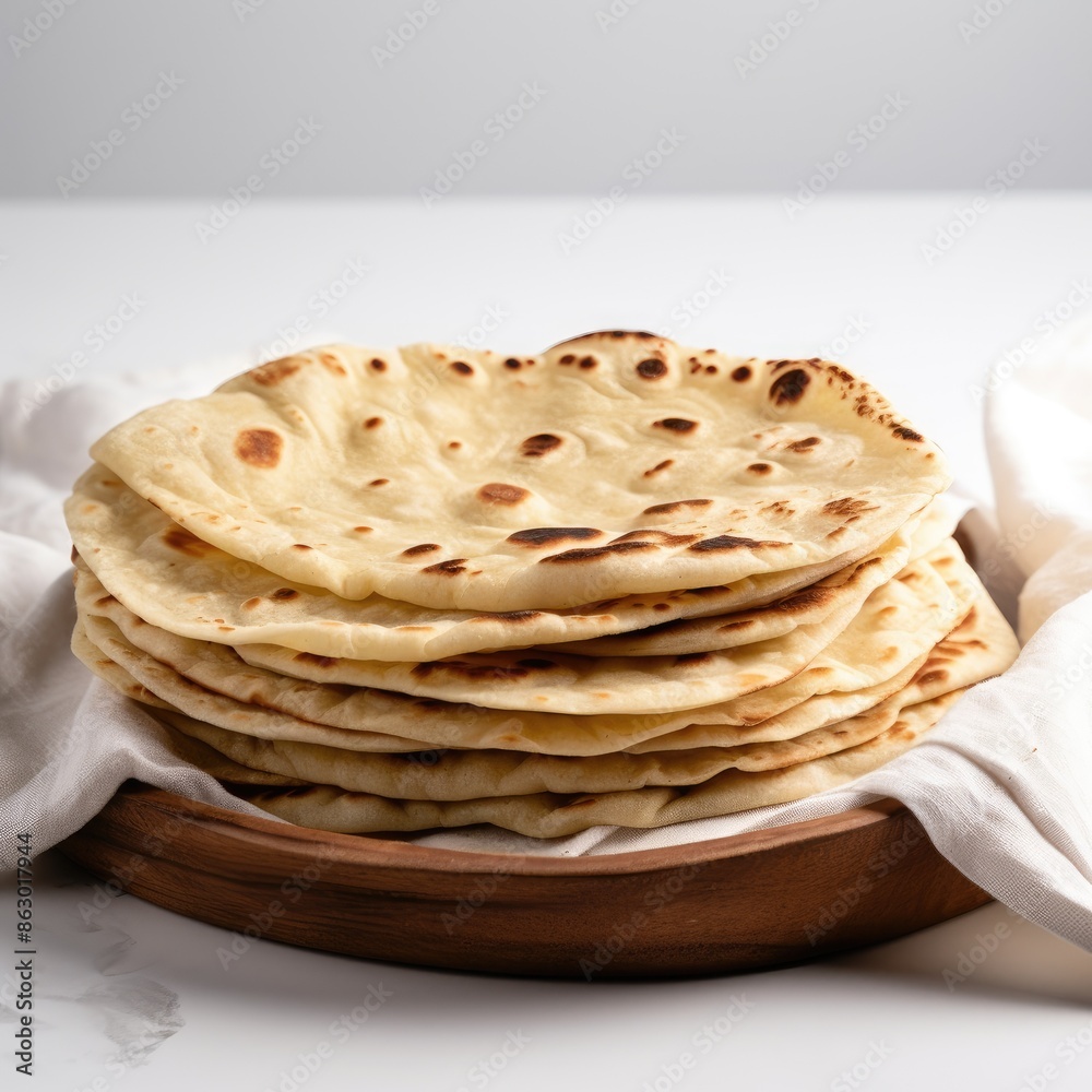 Stack of Freshly Made Rumali Roti Flatbreads on Wooden Plate Stack of Freshly Made Rumali Roti Flatbreads on Wooden Plate