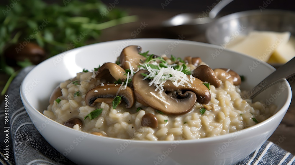Close up view of appetizing mushroom risotto. Close up view of appetizing mushroom risotto.