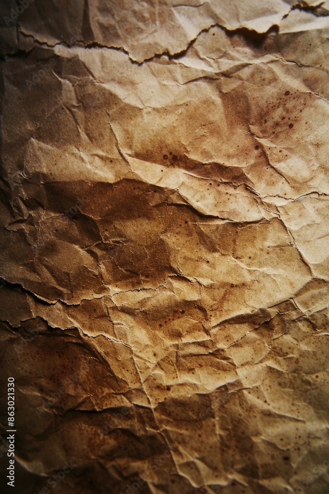 A close-up shot of a piece of brown paper with texture and creases A close-up shot of a piece of brown paper with texture and creases
