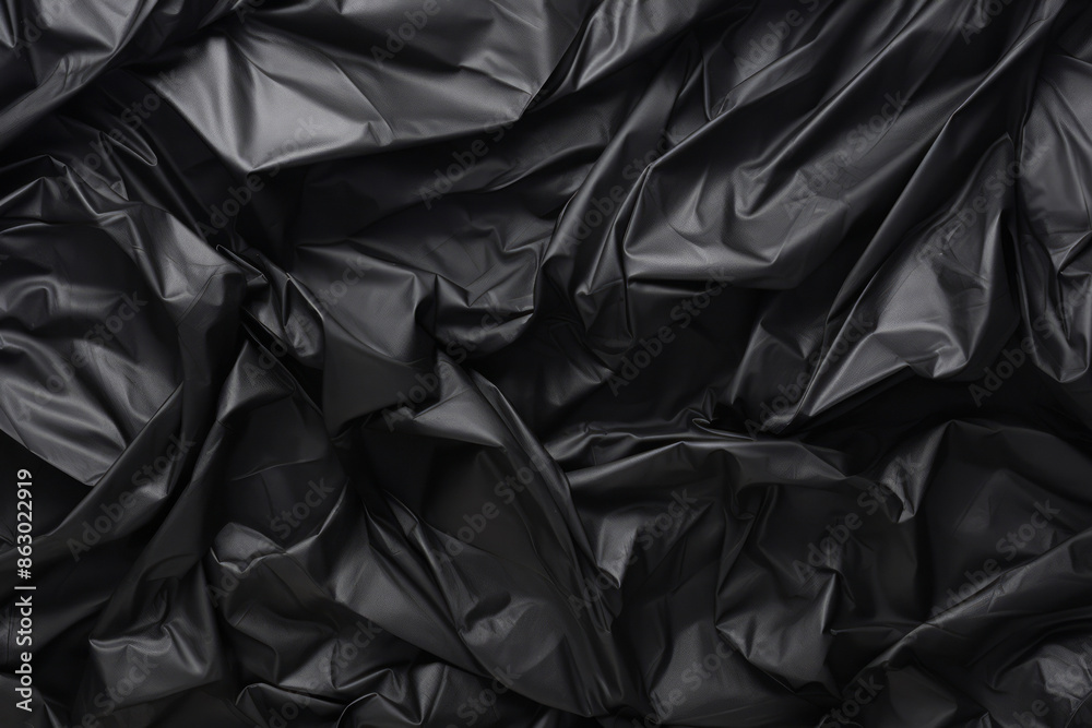 Processed collage of black cellophane garbage bag texture. Background for banner, backdrop