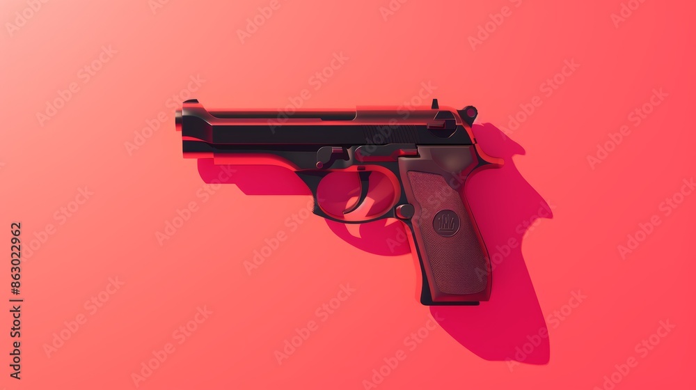 Silenced pistol with a sleek silencer, depicted against a red gradient background, minimalist design for casual mobile game icon, simple shape, Playrix Art style, 2D illustration Silenced pistol with a sleek silencer, depicted against a red gradient background, minimalist design for casual mobile game icon, simple shape, Playrix Art style, 2D illustration