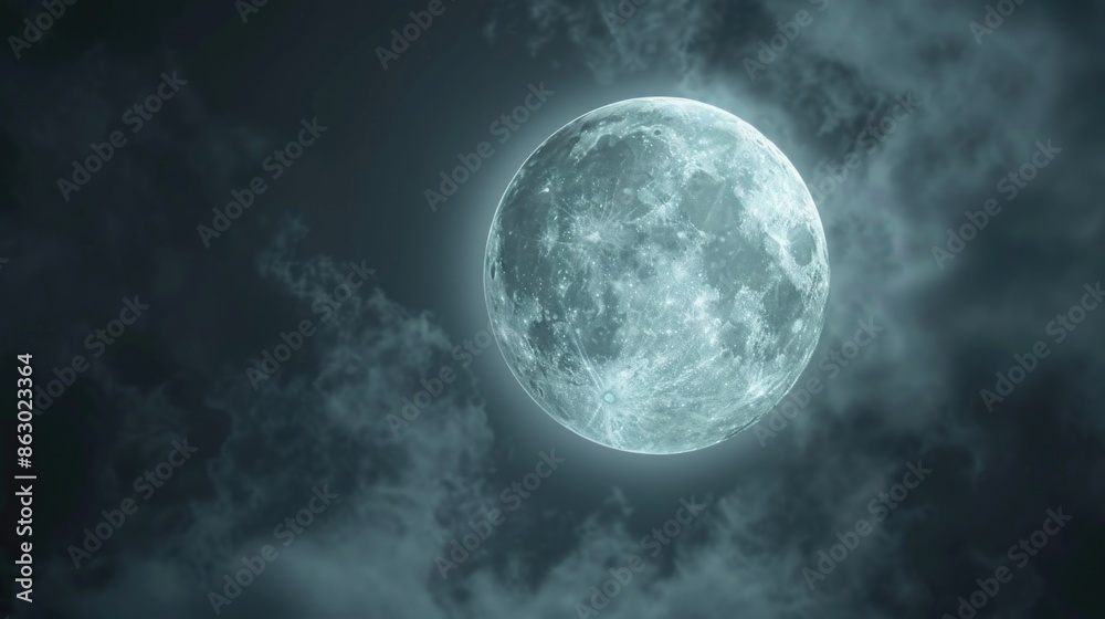 Full moon shining through cloudy sky Full moon shining through cloudy sky