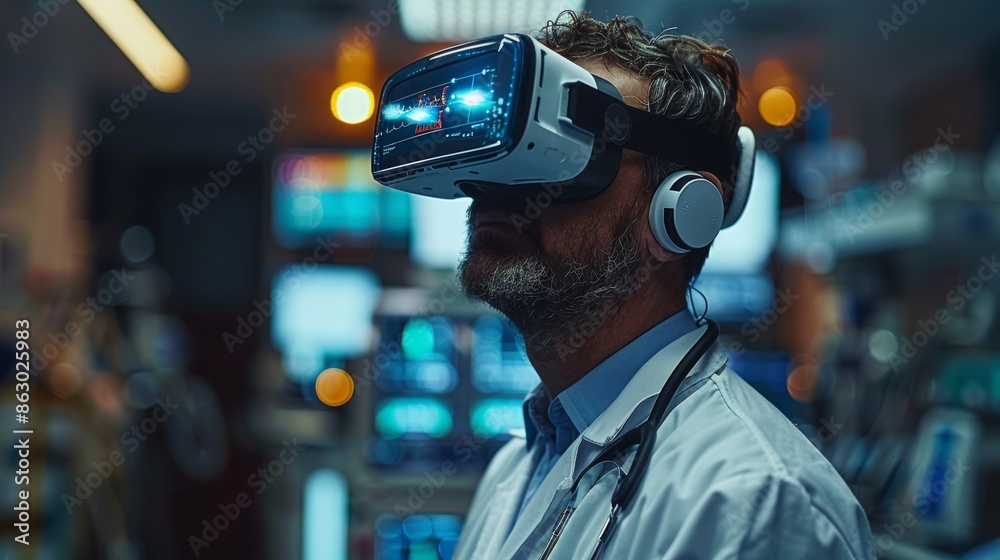 A doctor using a virtual reality headset to simulate a complex medical procedure before performing it on a real patient. A doctor using a virtual reality headset to simulate a complex medical procedure before performing it on a real patient.