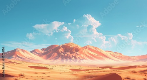 A Sunny Day in the Desert With Rolling Sand Dunes and Fluffy Clouds