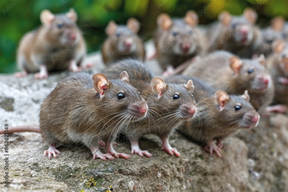 Group of rodents sitting on rocky outcropping Group of rodents sitting on rocky outcropping