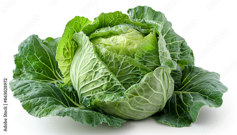 Obraz premium Fresh Green Cabbage on White Background