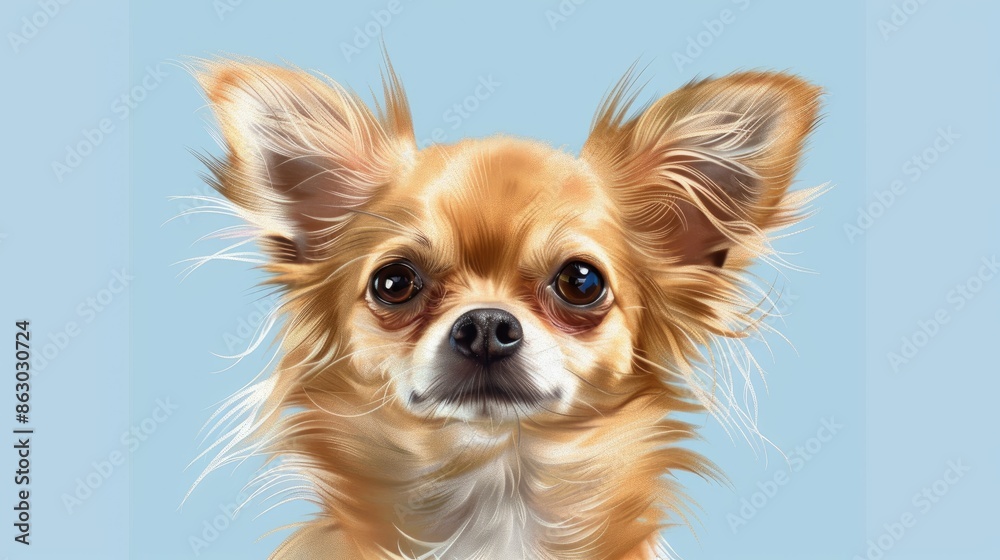 Chihuahua with long hair isolated on light blue background Chihuahua with long hair isolated on light blue background