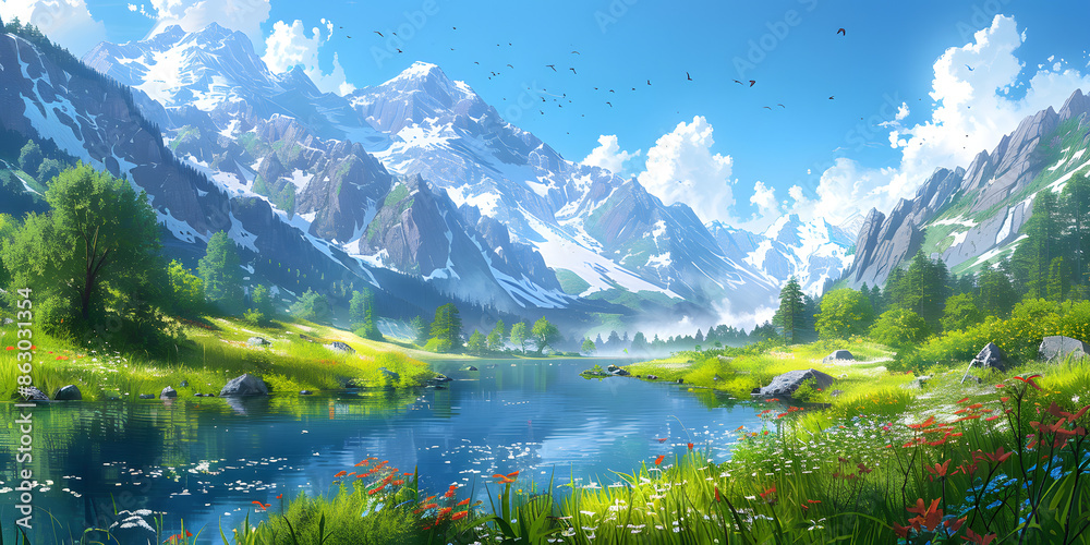 Fototapeta premium Snowy Mountain Landscape Natural Scenery Wallpaper