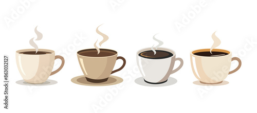 Set of vector illustration of a coffee cup with steam rising isolating on white background