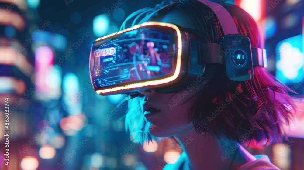 Woman with virtual reality VR, Metaverse digital Woman with virtual reality VR, Metaverse digital