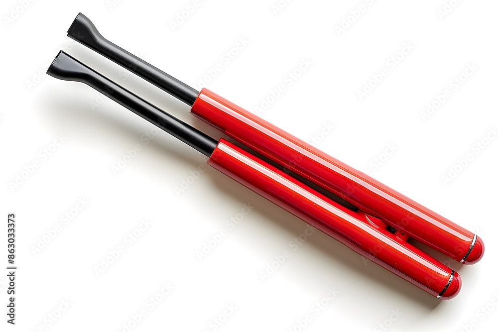 Sleek Red Hair Straightener on White Background Sleek Red Hair Straightener on White Background