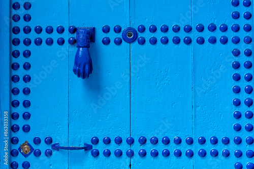 Details of a ornamented blue door photo