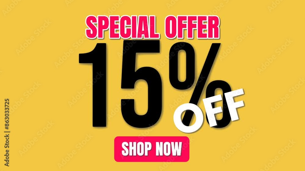 SPECIAL OFFER 15% OFF SHOP NOW - SEAMLESS LOOPING BANNER TEXT ANIMATION BACKGROUND. SPECIAL OFFER 15% OFF SHOP NOW - SEAMLESS LOOPING BANNER TEXT ANIMATION BACKGROUND.