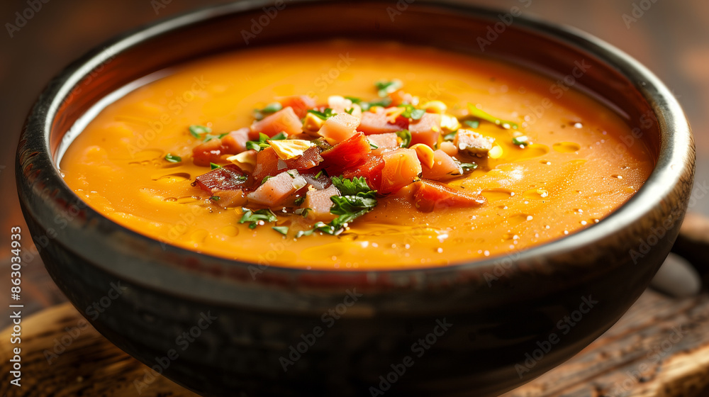 A bowl of soup with meat and vegetables A bowl of soup with meat and vegetables