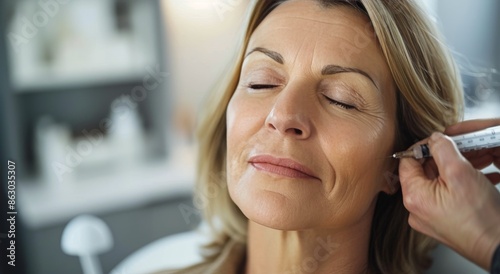 Woman Receiving Facial Injection Treatment at a Clinic
