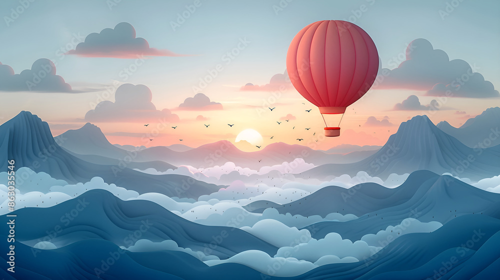 Fototapeta premium Beautiful view of balloon flight. AI generative.