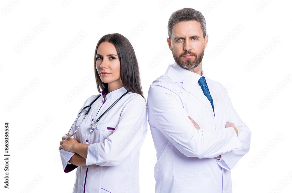 Medical staff of doctor and nurse colleague in hospital provide medicine service and healthcare isolated on white Medical staff of doctor and nurse colleague in hospital provide medicine service and healthcare isolated on white