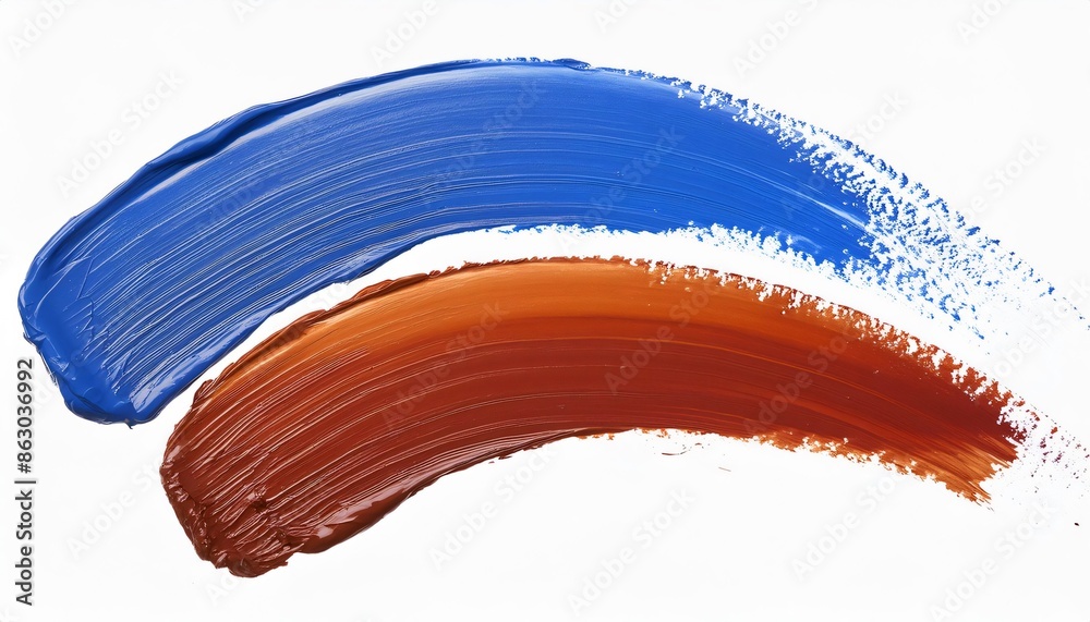 Blue and brown paint overlap in two brushstrokes to form an abstract pattern Blue and brown paint overlap in two brushstrokes to form an abstract pattern