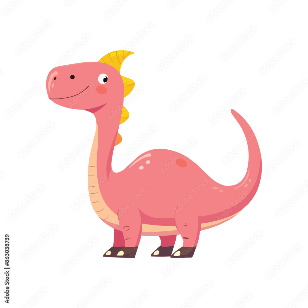 Fototapeta premium Cute pink dinosaur parasaurolophus cartoon vector