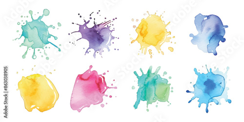 Set collection of colorful abstract watercolor splash watercolor Ink paint brush stains splatter