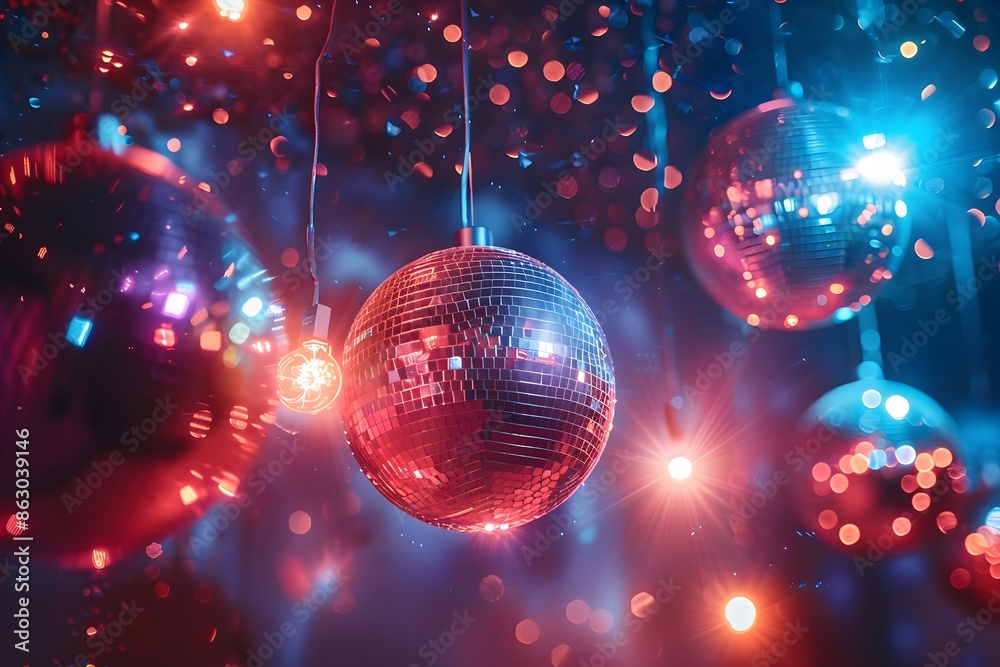 Vibrant Disco Balls and Festive Lights Creating a Party Atmosphere Vibrant Disco Balls and Festive Lights Creating a Party Atmosphere
