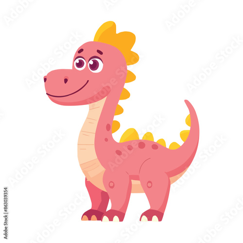Cute pink dinosaur parasaurolophus cartoon vector