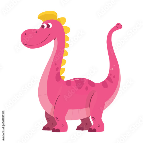 Cute pink dinosaur parasaurolophus cartoon vector