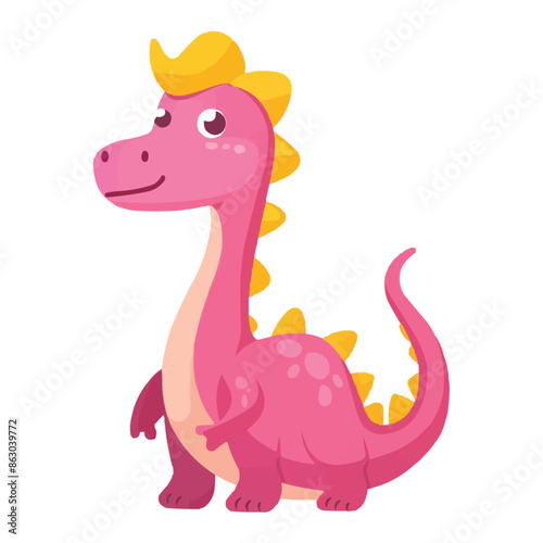 Cute pink dinosaur parasaurolophus cartoon vector