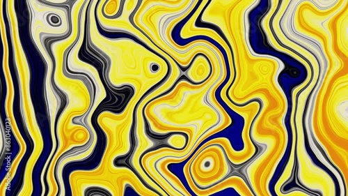 Abstract and colorful liquid background. Yellow, blue and black.