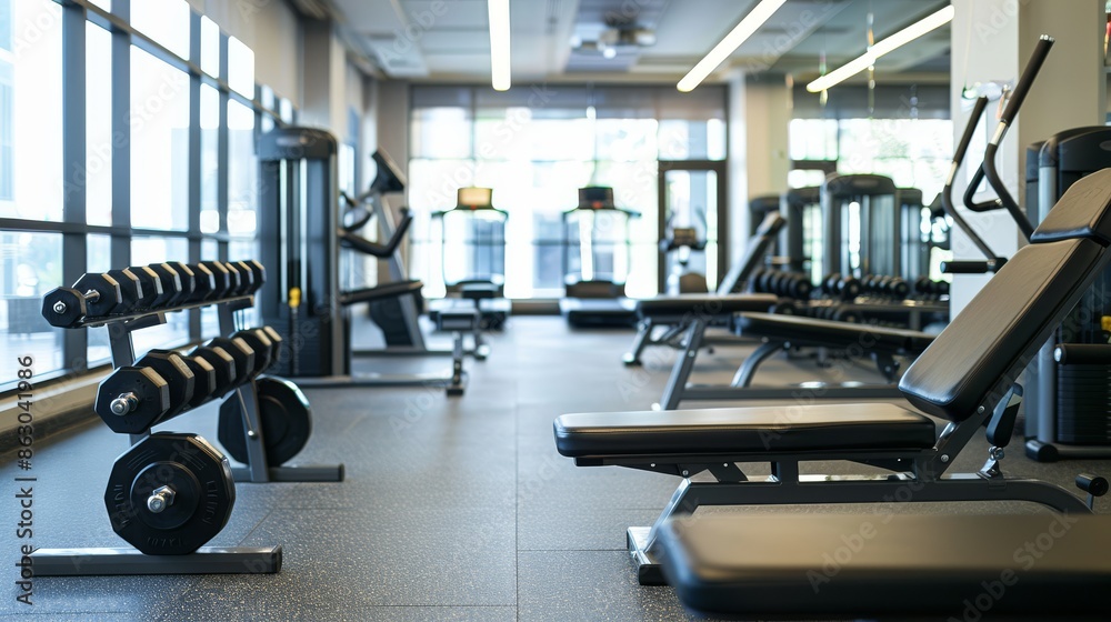Fototapeta premium Exercise in a modern gym benches and weight