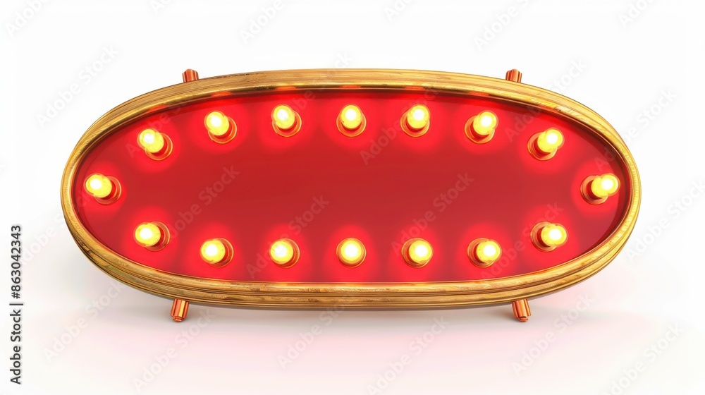 Marquee Signboard. Retro Red Light Board with Gold Illuminated Bulbs on White Background Marquee Signboard. Retro Red Light Board with Gold Illuminated Bulbs on White Background